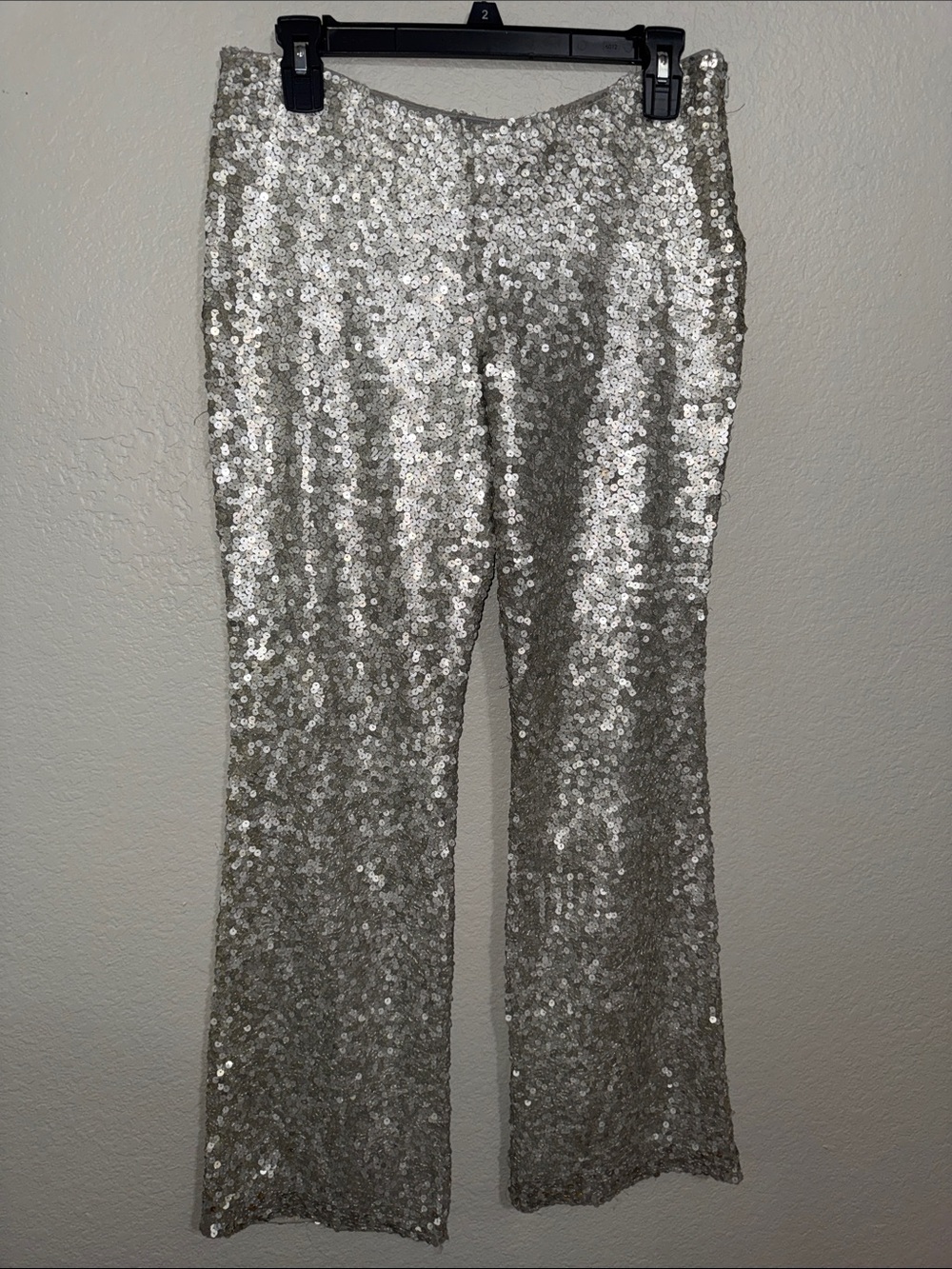 Silver Sequin Flared Pants